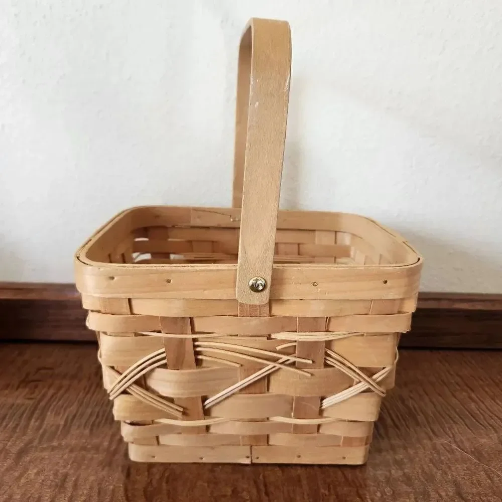 Wooden woven wicker carrying baskets bundle of 3 light brown tan storage organiz